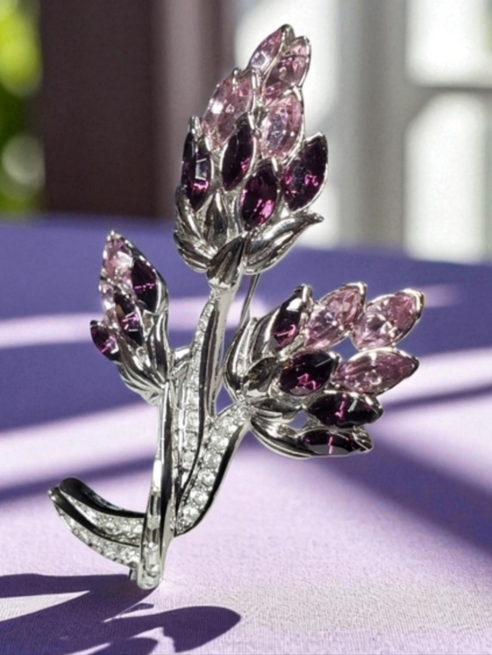 Nolan Miller Vintage Lavender Crystal Thistle Flower Cluster Brooch